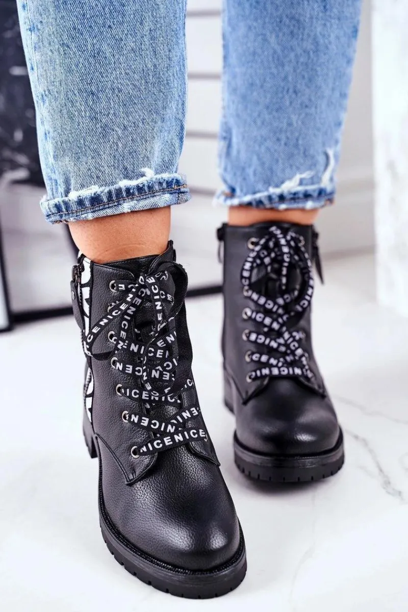 Damskie Trapery|Botki Sznurowane>Buty damskie Vinceza Botki Damskie Trapery Czarne Verso