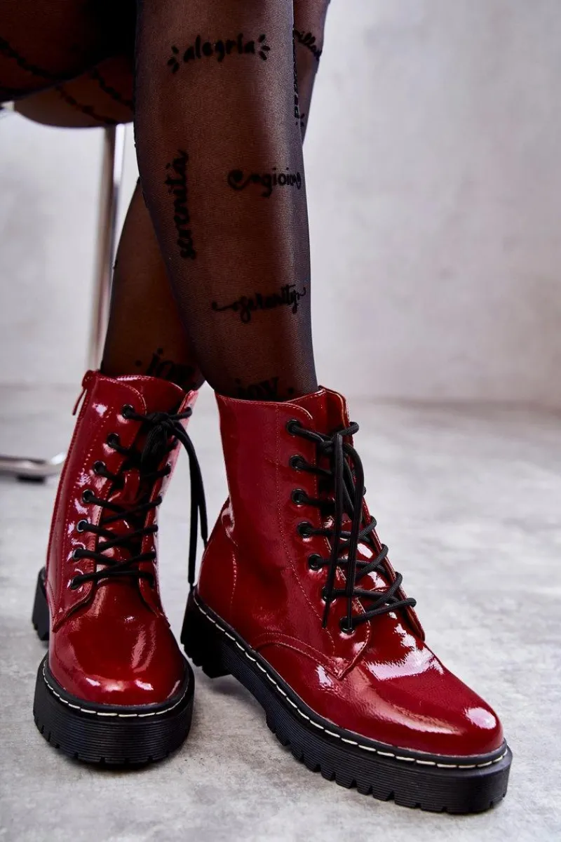 Botki Damskie Trapery Czerwone Kognito Damskie Damskie Trapery|Botki Sznurowane