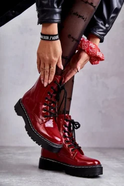 Botki Damskie Trapery Czerwone Kognito Damskie Damskie Trapery|Botki Sznurowane