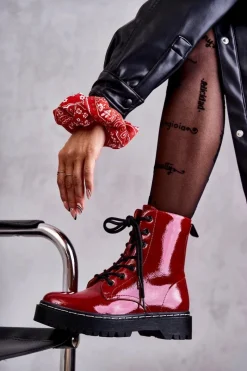 Botki Damskie Trapery Czerwone Kognito Damskie Damskie Trapery|Botki Sznurowane