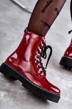 Botki Damskie Trapery Czerwone Kognito Damskie Damskie Trapery|Botki Sznurowane
