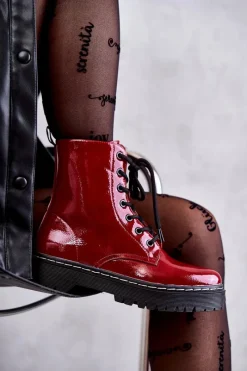 Botki Damskie Trapery Czerwone Kognito Damskie Damskie Trapery|Botki Sznurowane