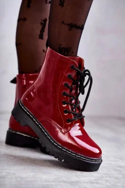 Botki Damskie Trapery Czerwone Kognito Damskie Damskie Trapery|Botki Sznurowane
