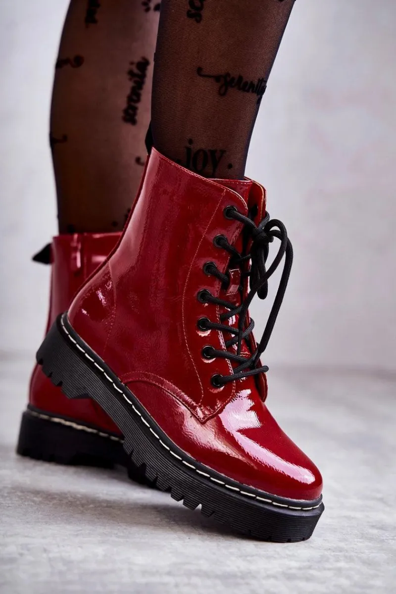 Botki Damskie Trapery Czerwone Kognito Damskie Damskie Trapery|Botki Sznurowane