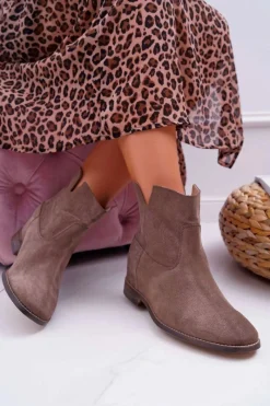 New Botki Damskie Ukryty Koturn Płaski Obcas Cappuccino Ciemne Nicole 2419 Damskie Botki Na Koturnie|Brązowe I Beżowe Botki