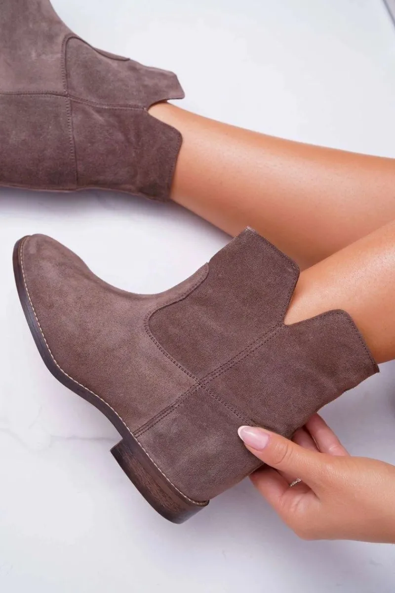 New Botki Damskie Ukryty Koturn Płaski Obcas Cappuccino Ciemne Nicole 2419 Damskie Botki Na Koturnie|Brązowe I Beżowe Botki