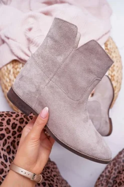 Clearance Boto Botki Damskie Ukryty Koturn Płaski Obcas Cappuccino Jasne Nicole 2419