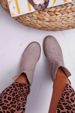 Clearance Boto Botki Damskie Ukryty Koturn Płaski Obcas Cappuccino Jasne Nicole 2419