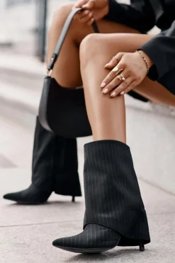 Outlet Boto Botki Damskie W Paski Na Szpilce Z Wywiniętą Cholewką I Noskami W Szpic Czarne Naritua Czarny