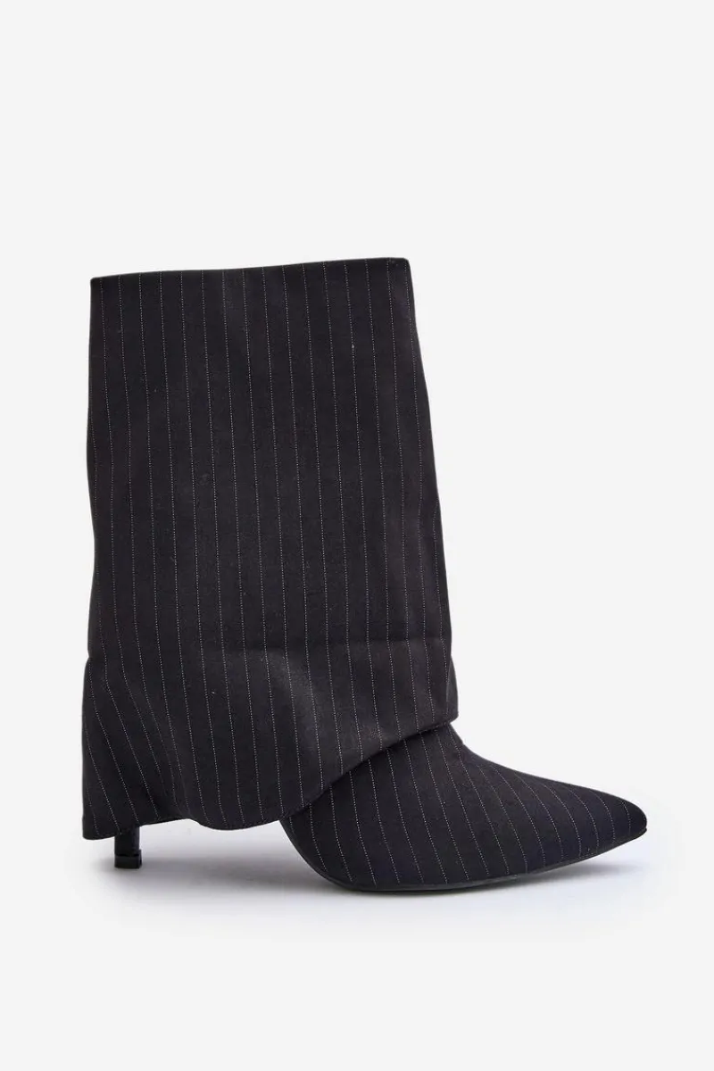 Outlet Boto Botki Damskie W Paski Na Szpilce Z Wywiniętą Cholewką I Noskami W Szpic Czarne Naritua Czarny