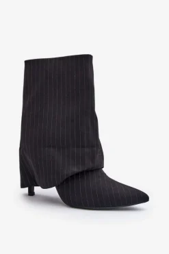 Outlet Boto Botki Damskie W Paski Na Szpilce Z Wywiniętą Cholewką I Noskami W Szpic Czarne Naritua Czarny