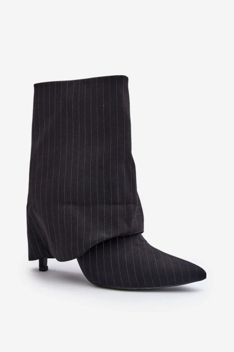 Outlet Boto Botki Damskie W Paski Na Szpilce Z Wywiniętą Cholewką I Noskami W Szpic Czarne Naritua Czarny