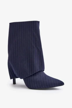 Botki Na Obcasie></noscript>Boto Botki Damskie W Paski Na Szpilce Z Wywiniętą Cholewką I Noskami W Szpic Granatowe Naritua Niebieski