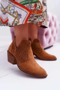 Best Botki Damskie Wiosenne Kowbojki Camel Matty Damskie Botki Wiosenne|Brązowe I Beżowe Botki