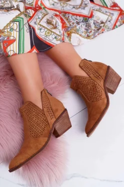 Best Botki Damskie Wiosenne Kowbojki Camel Matty Damskie Botki Wiosenne|Brązowe I Beżowe Botki