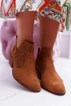Best Botki Damskie Wiosenne Kowbojki Camel Matty Damskie Botki Wiosenne|Brązowe I Beżowe Botki