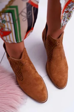 Best Botki Damskie Wiosenne Kowbojki Camel Matty Damskie Botki Wiosenne|Brązowe I Beżowe Botki