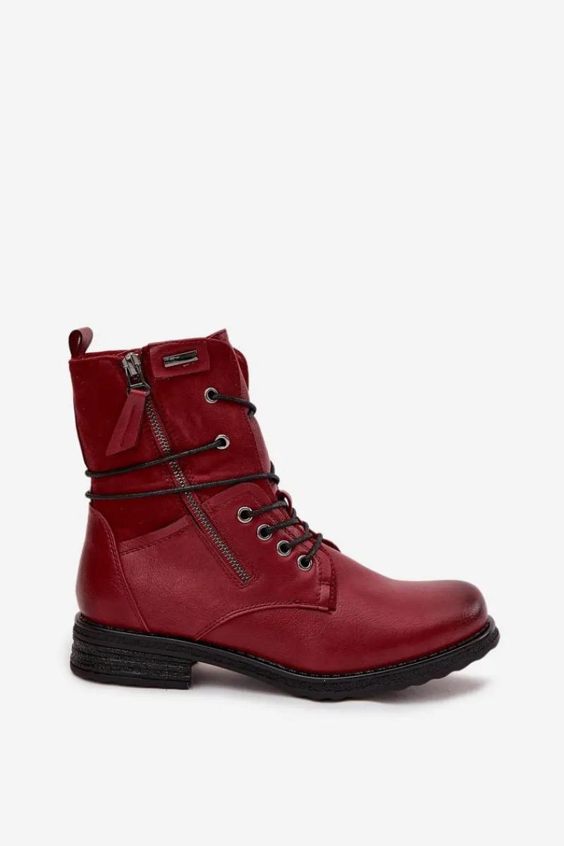 New Botki Damskie Workery Bordowe Perfecto Damskie Botki Sznurowane|Czarne Botki