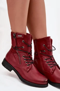 New Botki Damskie Workery Bordowe Perfecto Damskie Botki Sznurowane|Czarne Botki