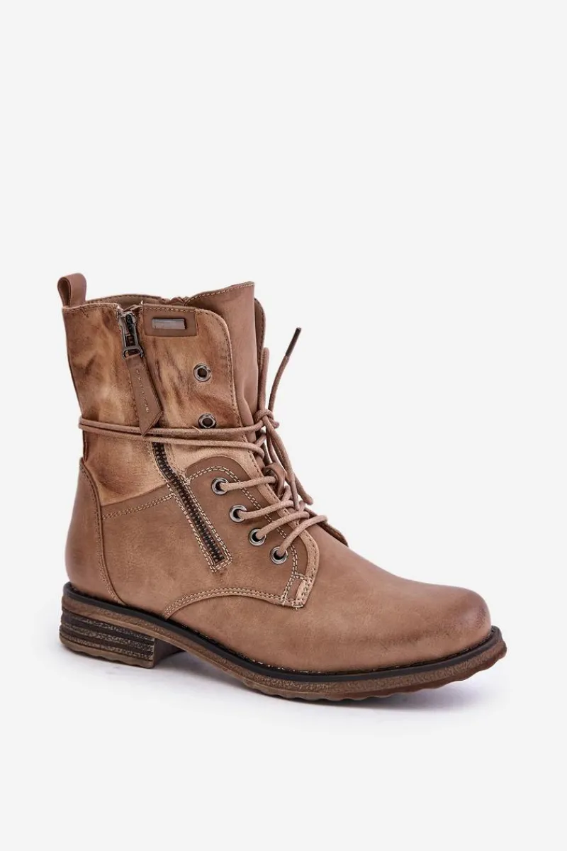 Botki Sznurowane|Czarne Botki>Evento Botki Damskie Workery Ciemnobeżowe Perfecto Beżowy