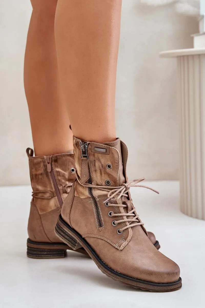 Botki Sznurowane|Czarne Botki>Evento Botki Damskie Workery Ciemnobeżowe Perfecto Beżowy