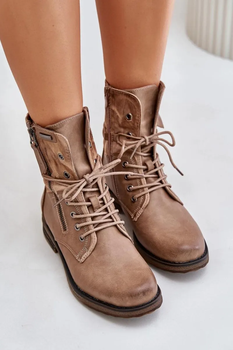 Botki Sznurowane|Czarne Botki>Evento Botki Damskie Workery Ciemnobeżowe Perfecto Beżowy