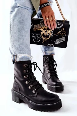 Damskie Trapery|Botki Sznurowane>Boto Botki Damskie Workery Czarne Magris