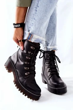 Damskie Trapery|Botki Sznurowane>Boto Botki Damskie Workery Czarne Magris