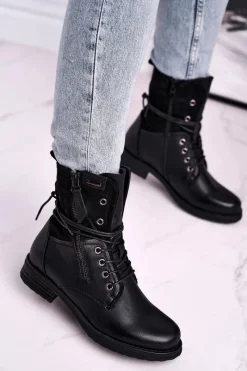 Botki Ocieplane|Botki Sznurowane>Evento Botki Damskie Workery Czarne Perfecto Czarny