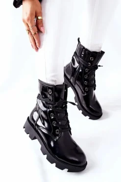 Hot Botki Damskie Workery Czarne Semope Damskie Damskie Trapery|Botki Sznurowane