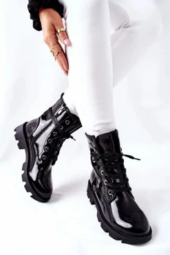 Hot Botki Damskie Workery Czarne Semope Damskie Damskie Trapery|Botki Sznurowane