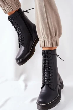 Hot Damskie buty S.Barski Botki Damskie Workery Czarne Corydon