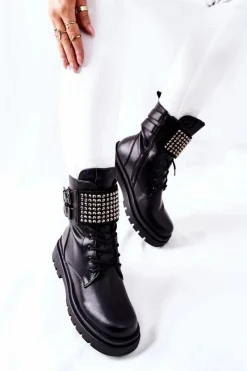 Botki Sznurowane|Czarne Botki><noscript><img width=