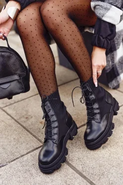 Botki Sznurowane|Czarne Botki><noscript><img width=