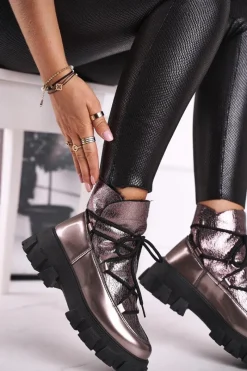 Czarne Botki|Botki Zimowe Damskie>Boto Botki Damskie Wsuwane Rochelle Srebrne