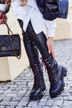 Hot Damskie buty S.Barski Botki Damskie Wysokie Grunge Czarne Moderniso