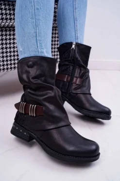 Botki Damskie Wysokie Kowbojki Czarne Winchester Damskie Botki Zimowe Damskie|Botki Płaskie