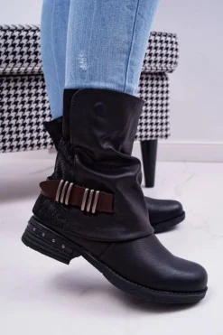 Botki Damskie Wysokie Kowbojki Czarne Winchester Damskie Botki Zimowe Damskie|Botki Płaskie