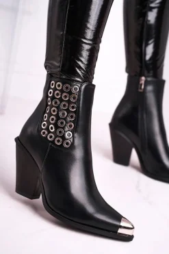 New Botki Damskie Wysokie Stalowy Nosek Czarne Only Time Damskie Botki Na Słupku|Botki Na Obcasie