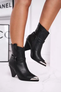 Sale Botki Damskie Wysokie Stalowy Nosek Czarne Eternally Damskie Botki Na Słupku|Czarne Botki