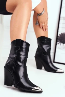 Clearance Boto Botki Damskie Wysokie Stalowy Nosek Czarne Emporia