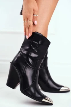 Clearance Boto Botki Damskie Wysokie Stalowy Nosek Czarne Emporia