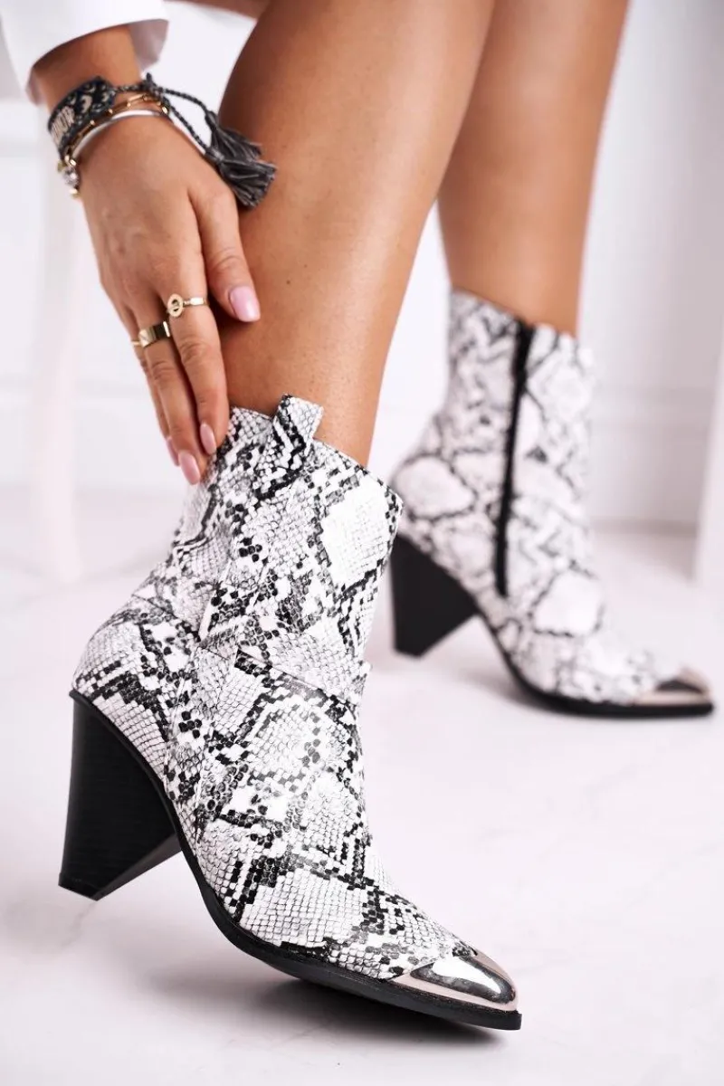 Botki Na Słupku|Czarne Botki>Boto Botki Damskie Wysokie Stalowy Nosek Snake Eternally