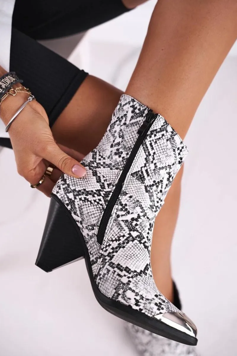 Botki Na Słupku|Czarne Botki>Boto Botki Damskie Wysokie Stalowy Nosek Snake Eternally