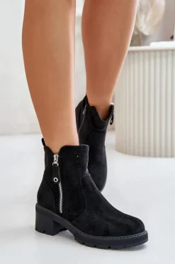 Botki Na Słupku|Botki Ażurowe>Boto Botki Damskie Z Ażurowym Wzorem Na Obcasie Czarne Oviria Czarny