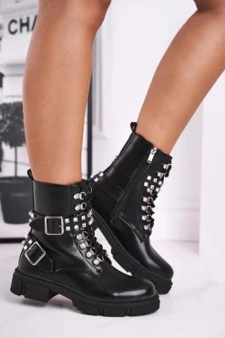 Hot Boto Botki Damskie Z Cyrkoniami Czarne Love You Baby