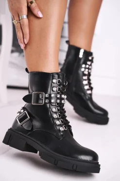 Hot Boto Botki Damskie Z Cyrkoniami Czarne Love You Baby