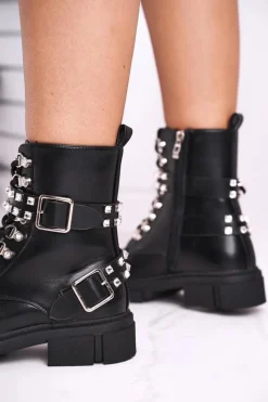 Hot Boto Botki Damskie Z Cyrkoniami Czarne Love You Baby