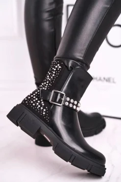 Czarne Botki|Botki Zimowe Damskie>Boto Botki Damskie Z Cyrkoniami Czarne Giuliana