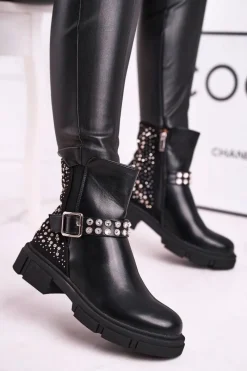 Czarne Botki|Botki Zimowe Damskie><noscript><img width=